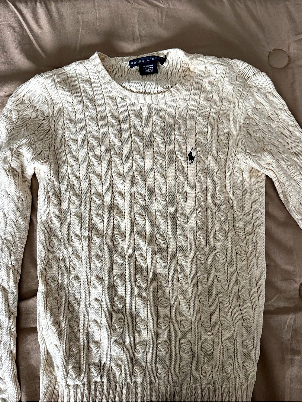 Polo Ralph Lauren Cable Knit Crewneck Sweater in Cream Like New
